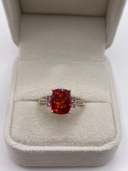 9ct gokd quartz, pink topaz and diamons ring