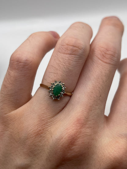 9ct gold emerald and diamond ring