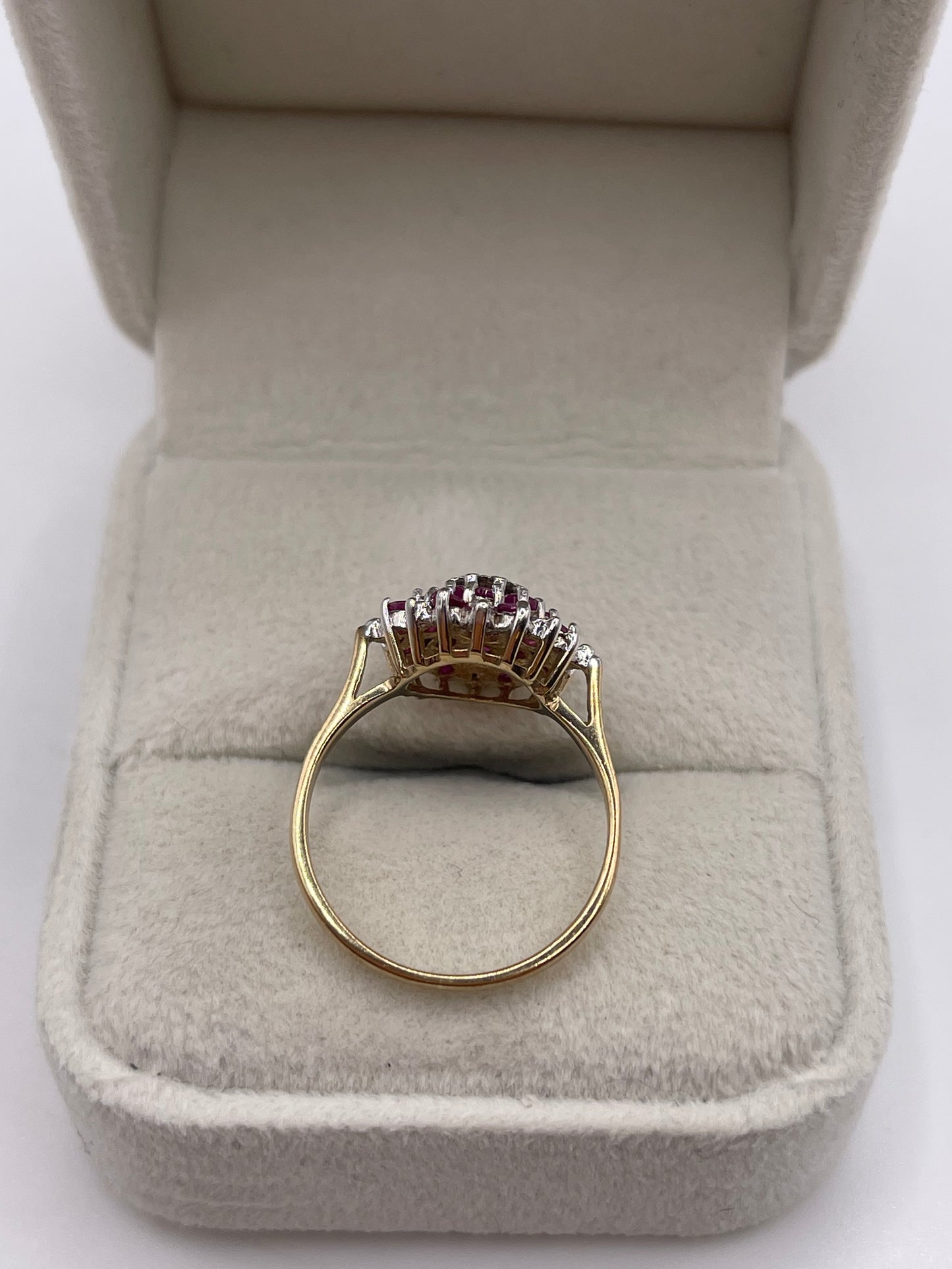 9ct gold ruby and diamond cluster ring