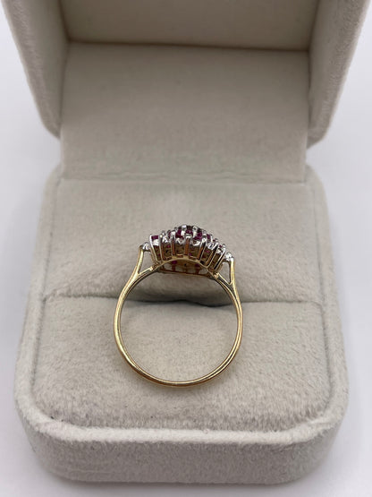 9ct gold ruby and diamond cluster ring