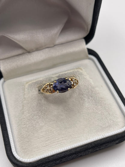 9ct gold iolite and diamond ring