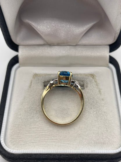 9ct gold blue topaz and diamond ring