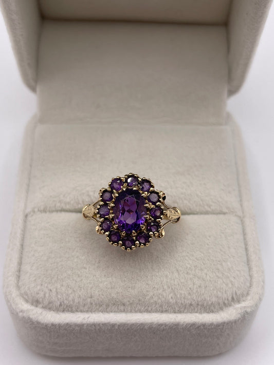 9ct gold amethyst cluster ring