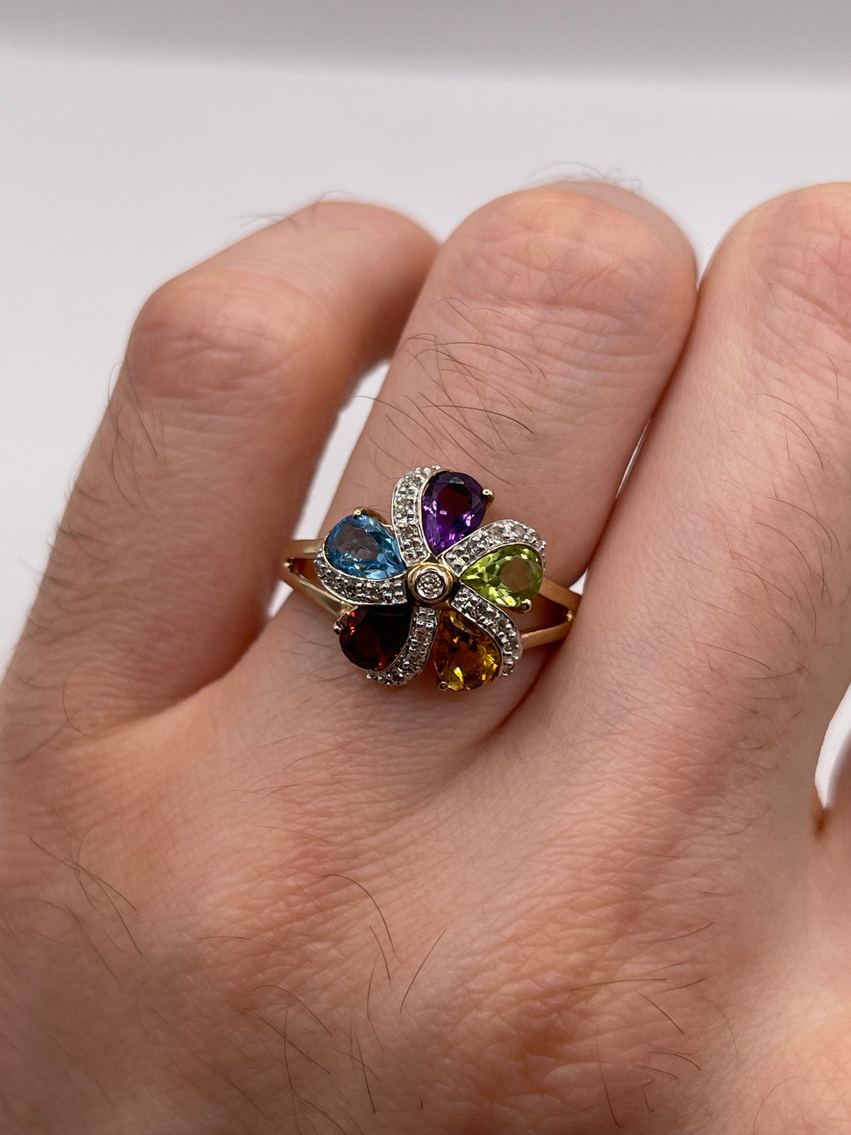 9ct gold multi gemstone and diamond ring