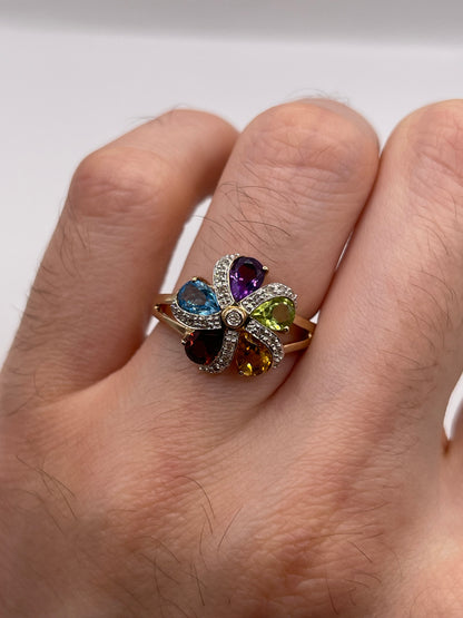 9ct gold multi gemstone and diamond ring