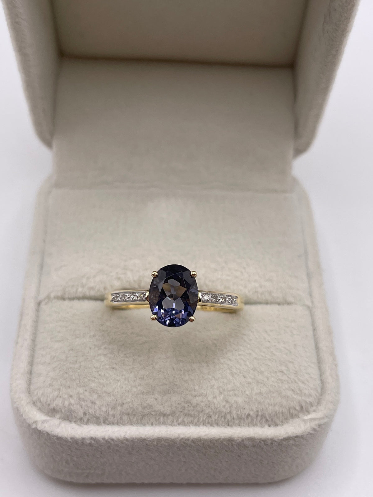9ct gold iolite and diamond ring