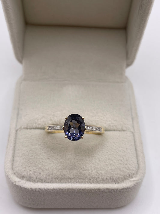 9ct gold iolite and diamond ring