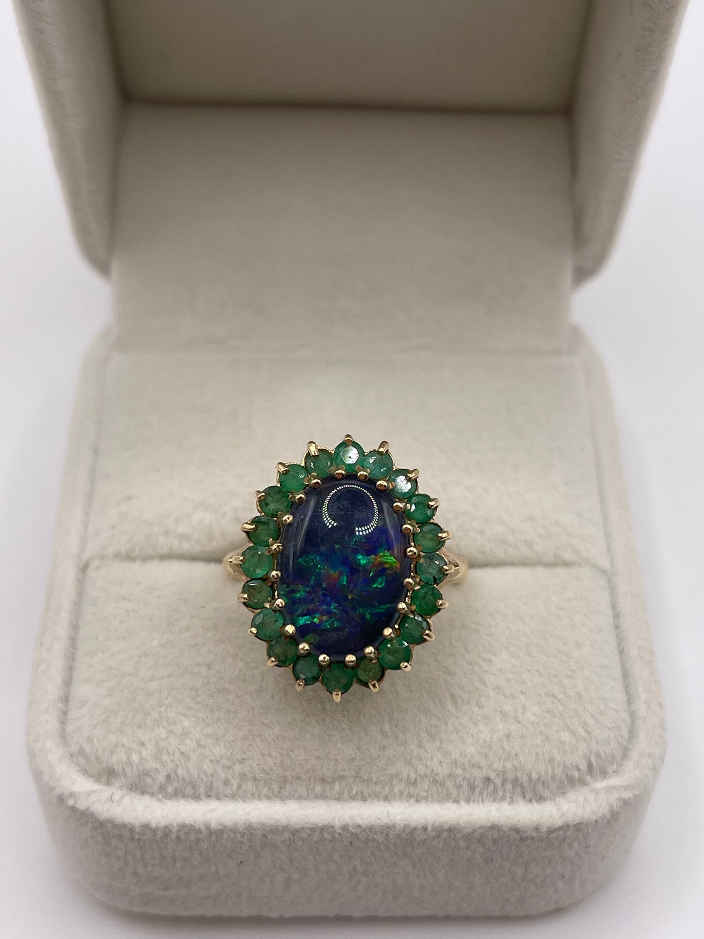 9ct gold black opal triplet and emerald ring