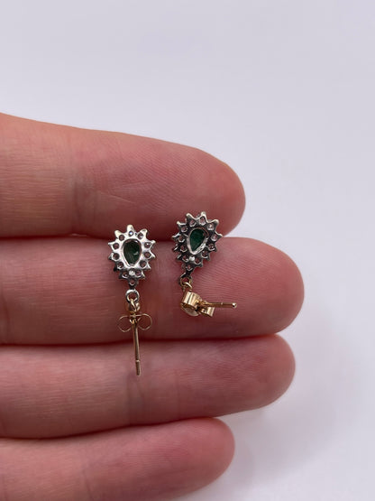 9ct gold emerald and cz earrings