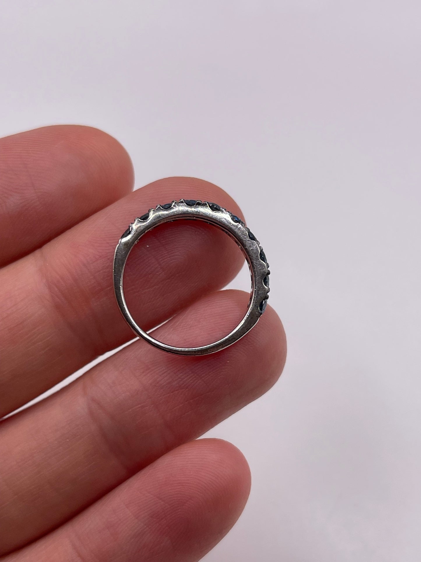 Silver blue diamond ring