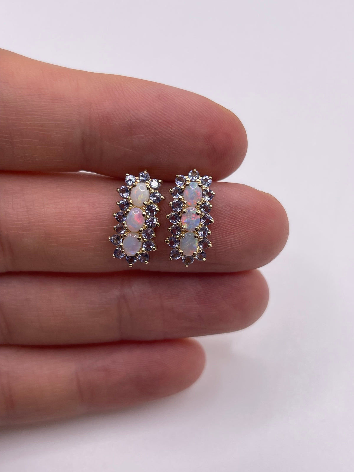 9ct gold opal and tanzanite earrings