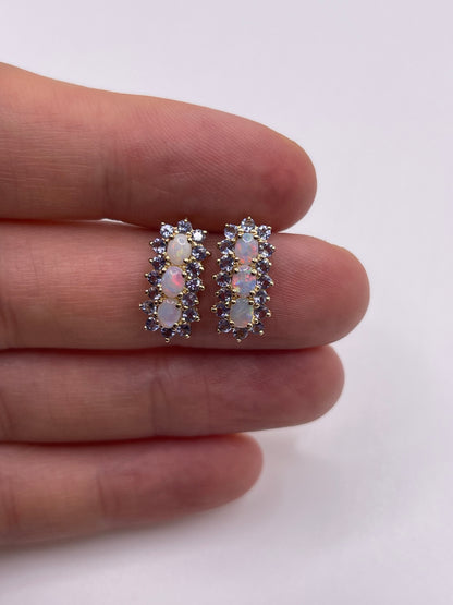 9ct gold opal and tanzanite earrings