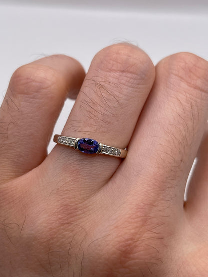 9ct white gold tanzanite and diamond ring