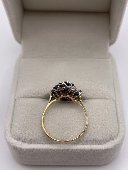 9ct gold sapphire and diamond clusyer ring