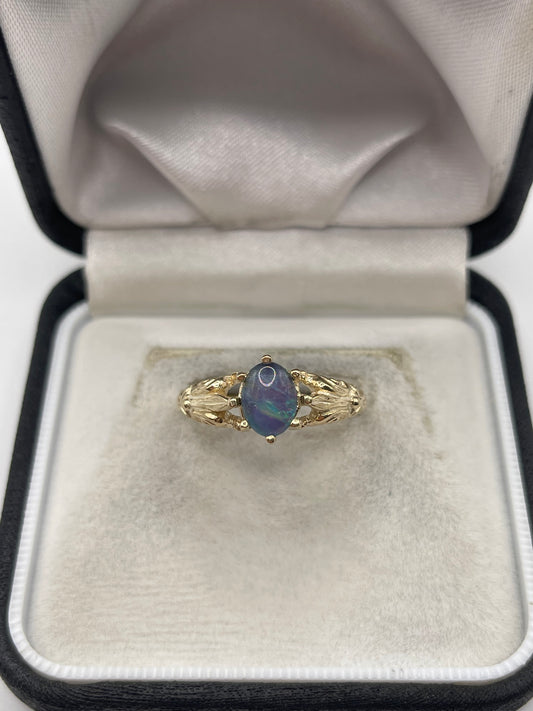 9ct gold black opal ring