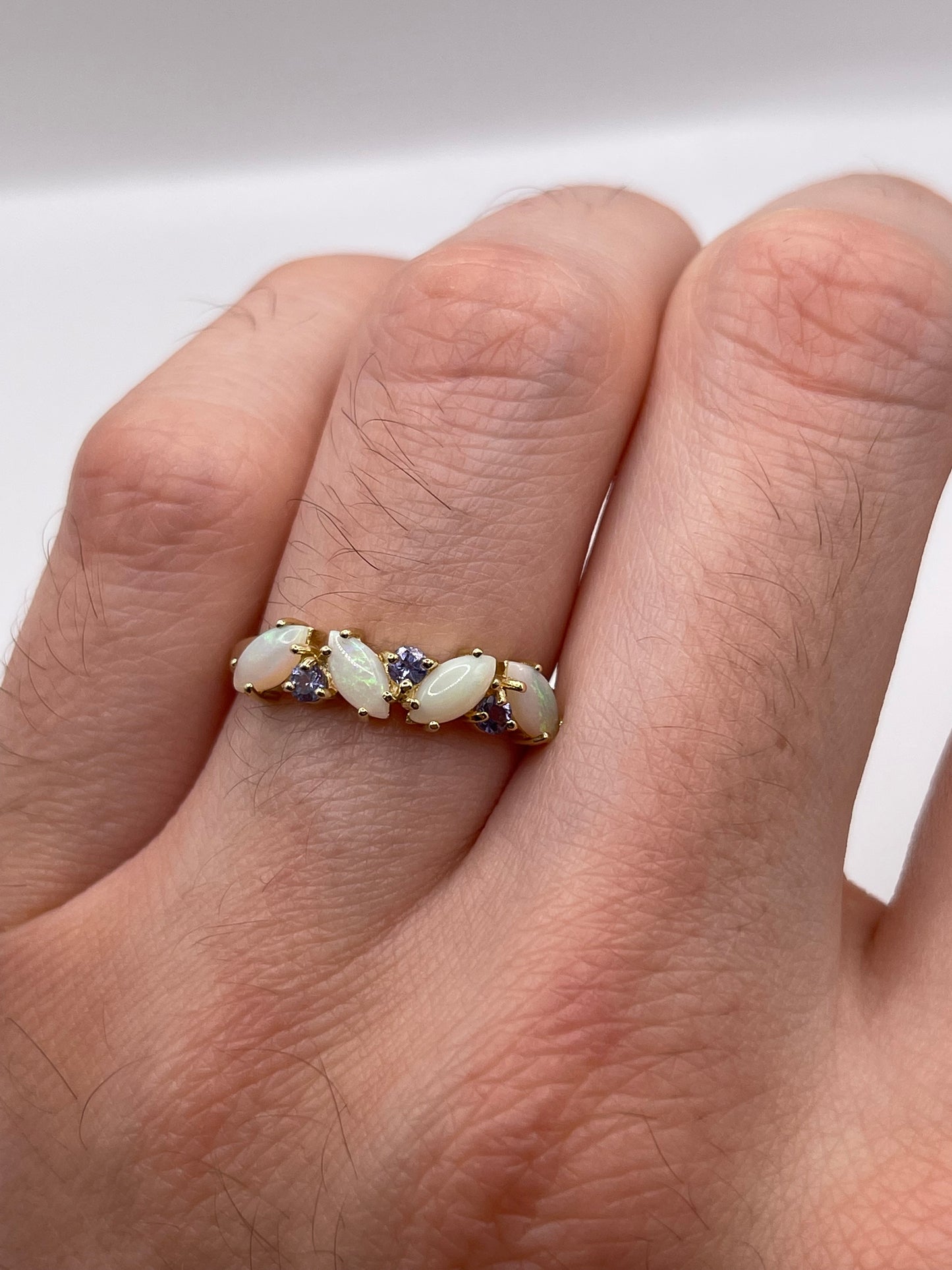 9ct gold opal and tanzanite ring