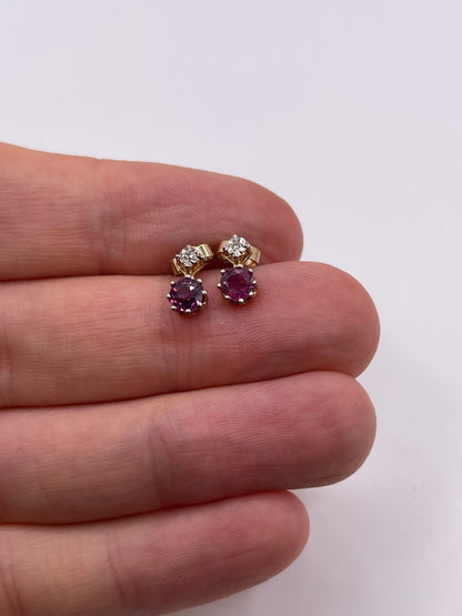 9ct gold ruby and diamond earrings