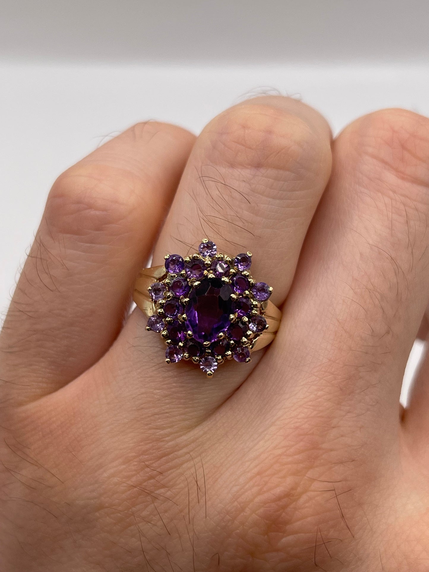 9ct gold amethyst cluster ring