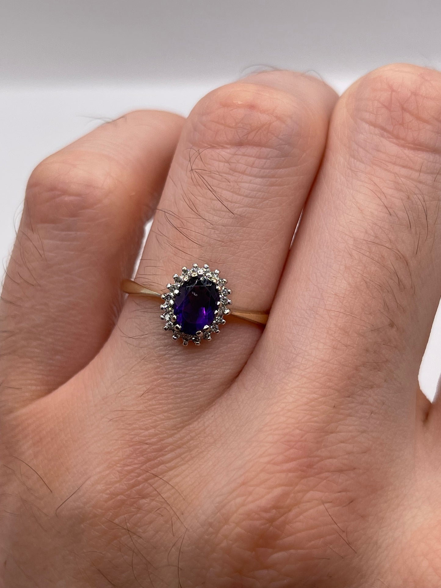 9ct gold amethyst and diamond ring