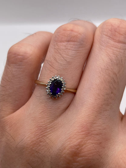 9ct gold amethyst and diamond ring
