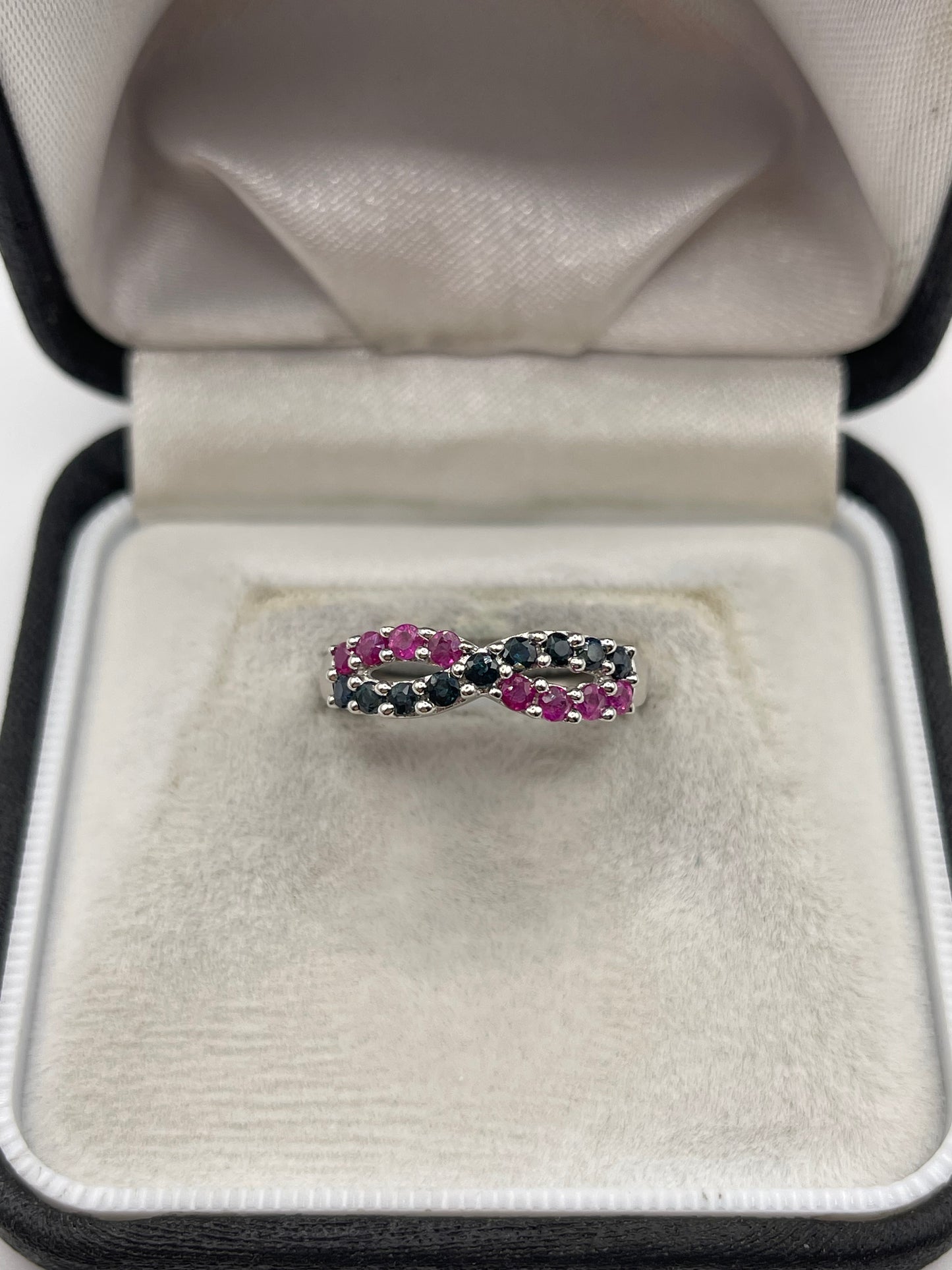 9ct white gold ruby and sapphire ring