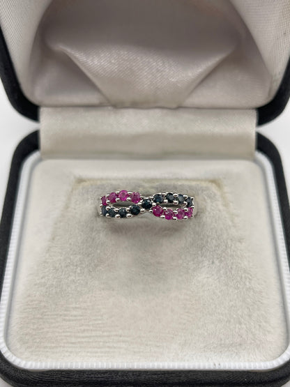 9ct white gold ruby and sapphire ring