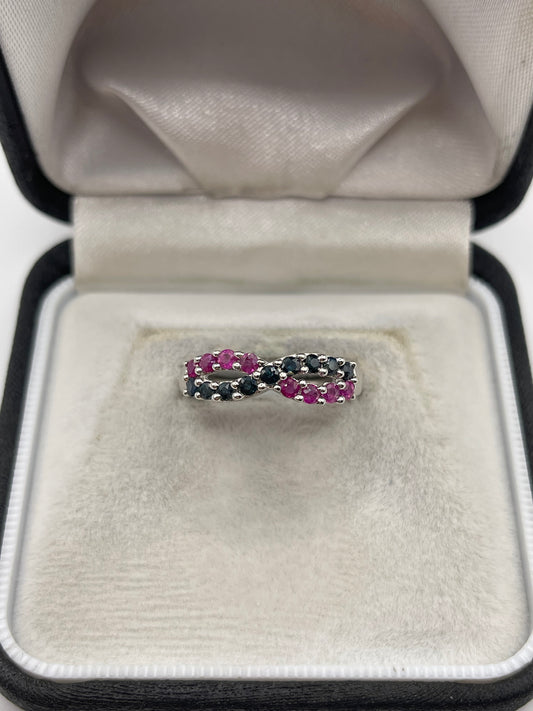 9ct white gold ruby and sapphire ring