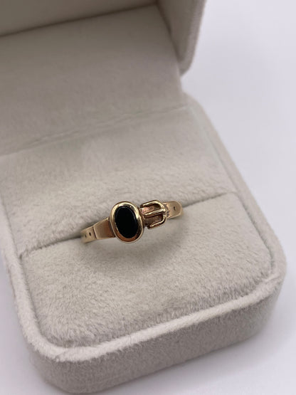 9ct gold onyx buckle ring