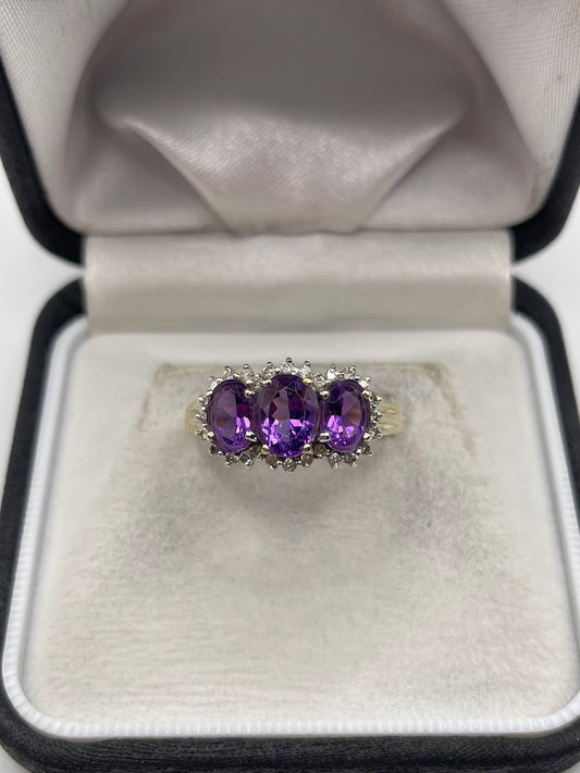 9ct gold amethyst and diamond ring