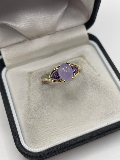 9ct gold jade and amethyst ring