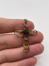 Load image into Gallery viewer, Antique 9ct gold amethyst and pearl cross pendant
