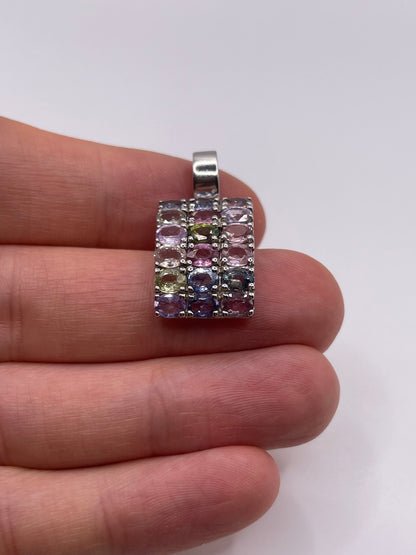 9ct white gold multi coloured sapphire pendant