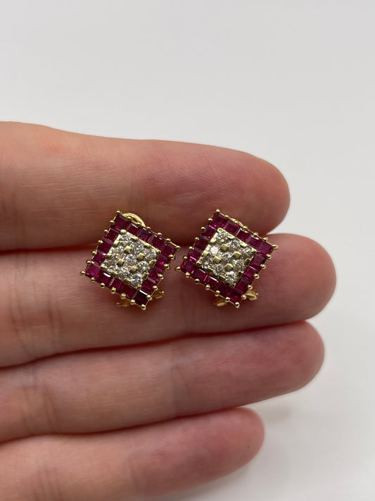 14ct gold ruby and diamond earrings