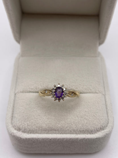 9ct gold amethyst and diamond ring