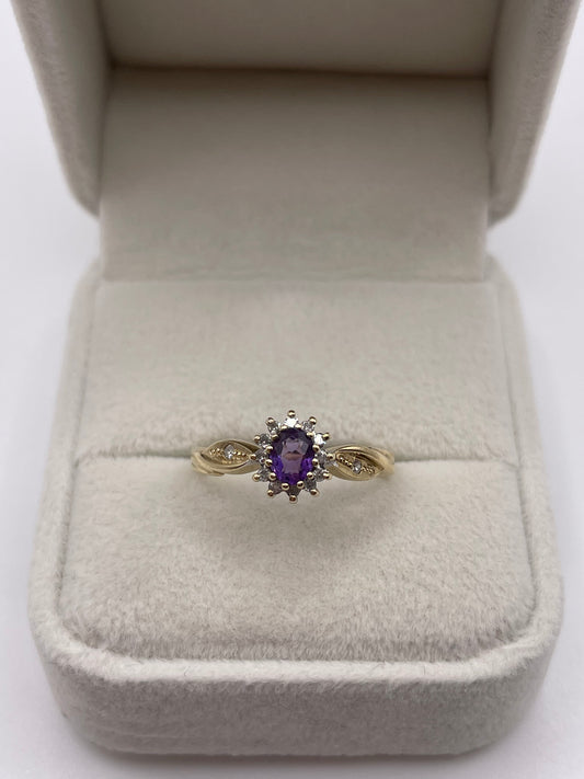 9ct gold amethyst and diamond ring