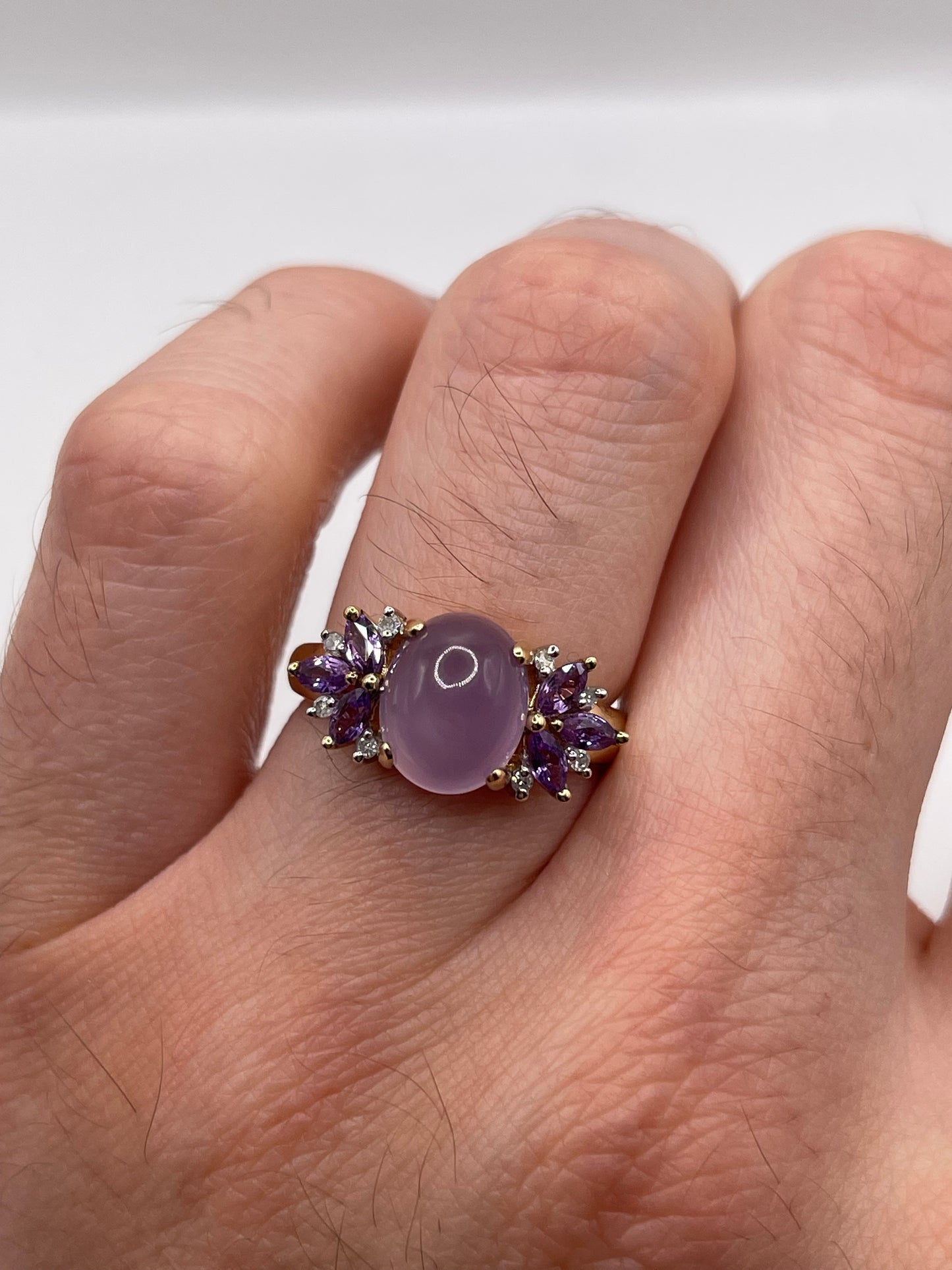 9ct gold quartz, amethyst and diamond ring