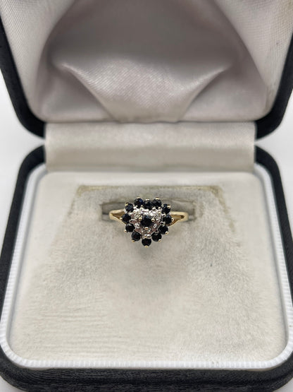 9ct gold sapphire and diamond heart ring