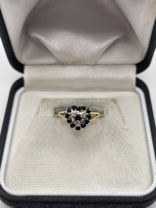 9ct gold sapphire and diamond heart ring