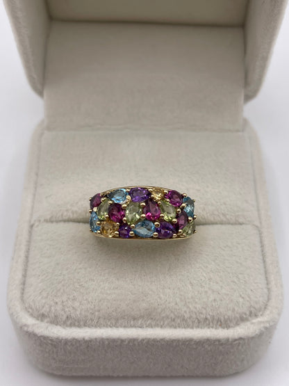 9ct gold multi gemstone cluster ring