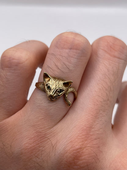 9ct gold emerald cat ring