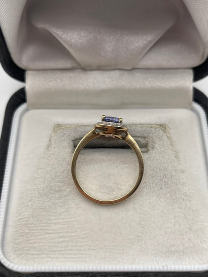 9ct gold tanzanite and diamond ring