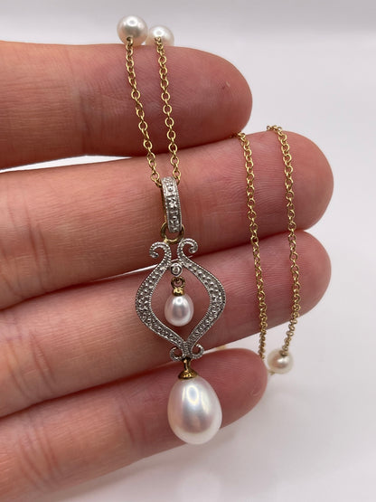 9ct gold pearl and diamond necklace