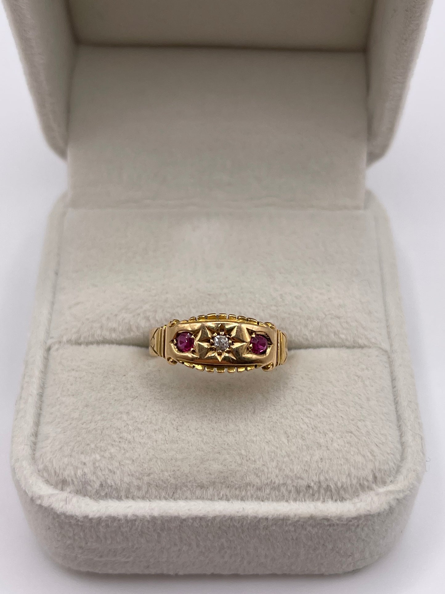 Antique 18ct gold ruby and diamond gypsy ring
