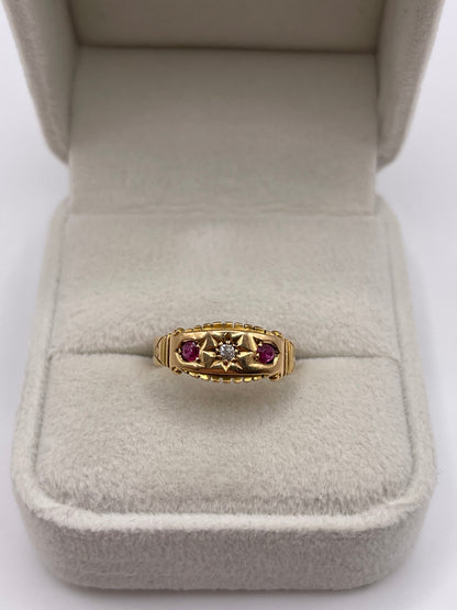 Antique 18ct gold ruby and diamond gypsy ring