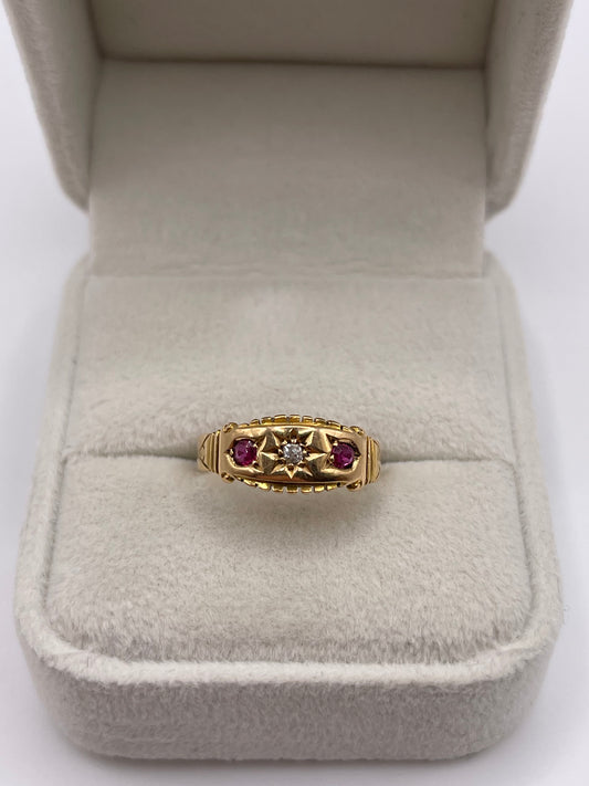 Antique 18ct gold ruby and diamond gypsy ring