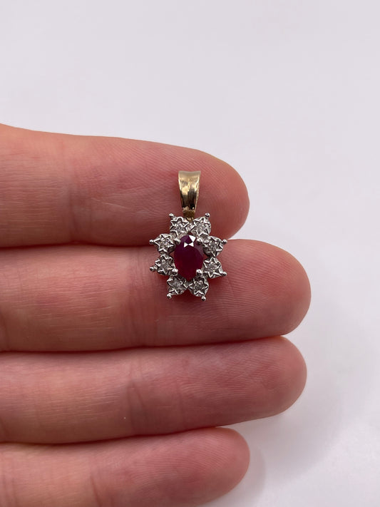 9ct gold ruby and diamond pendant