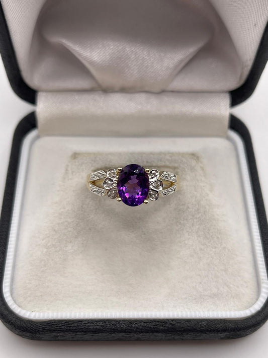 9ct gold amethyst and diamond ring