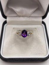 Load image into Gallery viewer, 9ct gold amethyst and diamond ring
