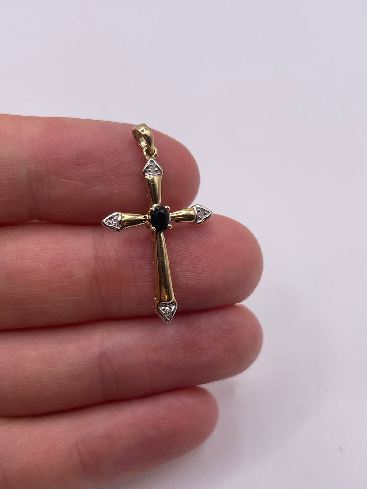 9ct gold sapphire and diamond cross pendant