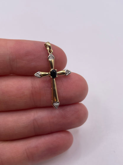 9ct gold sapphire and diamond cross pendant